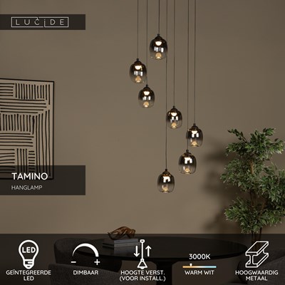 Lucide TAMINO - Hanglamp - Ø 52 cm - LED Dimb. - 7x7W 3000K - Zwart